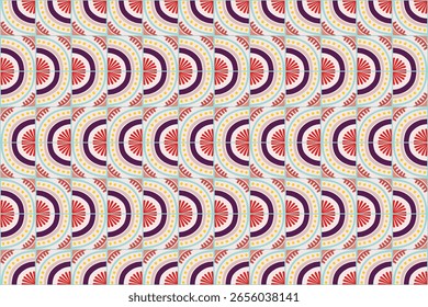 Colorful bauhaus-style abstract geometric pattern. Pop art illustration. op art wallpaper. Japanese Chinese, African, Moroccan pattern. Memphis style. Radius round azulejo, talavera, spanish tiles
