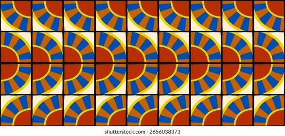 Padrão geométrico abstrato colorido estilo bauhaus. Ilustração da arte pop. papel de parede da arte op. Japonês chinês, africano, marroquino. Estilo Memphis. Raio em volta azulejo, talavera, azulejos espanhóis