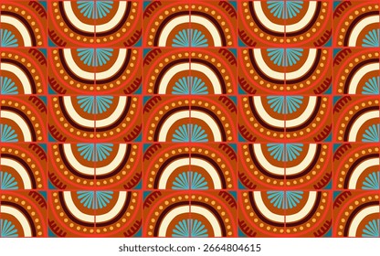 Colorful bauhaus-style abstract geometric pattern. Pop art illustration. op art wallpaper. Japanese Chinese, African, Moroccan pattern. Memphis style. Radius round azulejo, talavera, spanish tiles