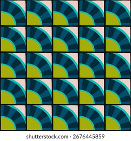 Colorful bauhaus-style abstract geometric pattern. Pop art illustration. op art wallpaper. Japanese Chinese, African, Moroccan pattern. Memphis style. Radius round azulejo, talavera, spanish tiles