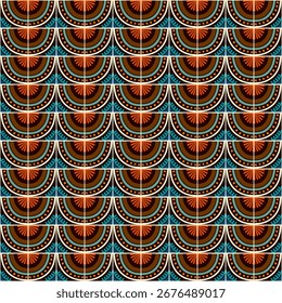 Patrón geométrico abstracto de estilo bauhaus colorido. Ilustración de arte Pop. Fondo de pantalla de arte op. Patrón japonés, chino, africano, marroquí. Al estilo de Memphis. Radio redondo azulejo, talavera, azulejos españoles