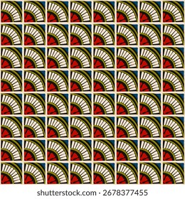 Colorful bauhaus-style abstract geometric pattern. Pop art illustration. op art wallpaper. Japanese Chinese, African, Moroccan pattern. Memphis style. Radius round azulejo, talavera, spanish tiles
