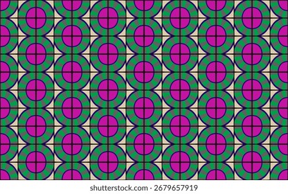 Farbiges abstraktes geometrisches Muster im Bauhaus-Stil. Pop Art Illustration. op art Tapete. japanisches chinesisches, afrikanisches, marokkanisches Muster. Memphis-Stil. Radius round azulejo, talavera, spanische Fliesen