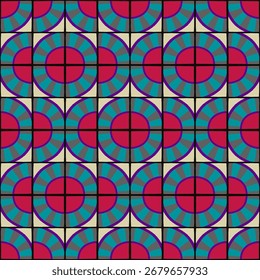 Patrón geométrico abstracto de estilo bauhaus colorido. Ilustración de arte Pop. Fondo de pantalla de arte op. Patrón japonés, chino, africano, marroquí. Al estilo de Memphis. Radio redondo azulejo, talavera, azulejos españoles