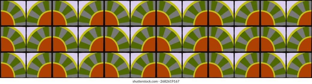 Patrón geométrico abstracto de estilo bauhaus colorido. Ilustración de arte Pop. Fondo de pantalla de arte op. Patrón japonés, chino, africano, marroquí. Al estilo de Memphis. Radio redondo azulejo, talavera, azulejos españoles