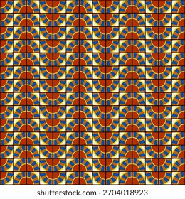 Patrón geométrico abstracto de estilo bauhaus colorido. Ilustración de arte Pop. Fondo de pantalla de arte op. Patrón japonés, chino, africano, marroquí. Al estilo de Memphis. Radio redondo azulejo, talavera, azulejos españoles