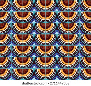 Patrón geométrico abstracto de estilo bauhaus colorido. Ilustración de arte Pop. Fondo de pantalla de arte op. Patrón japonés, chino, africano, marroquí. Al estilo de Memphis. Radio redondo azulejo, talavera, azulejos españoles