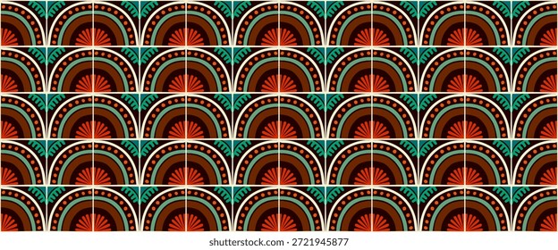 Patrón geométrico abstracto de estilo bauhaus colorido. Ilustración de arte Pop. Fondo de pantalla de arte op. Patrón japonés, chino, africano, marroquí. Al estilo de Memphis. Radio redondo azulejo, talavera, azulejos españoles