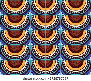 Patrón geométrico abstracto de estilo bauhaus colorido. Ilustración de arte Pop. Fondo de pantalla de arte op. Patrón japonés, chino, africano, marroquí. Al estilo de Memphis. Radio redondo azulejo, talavera, azulejos españoles