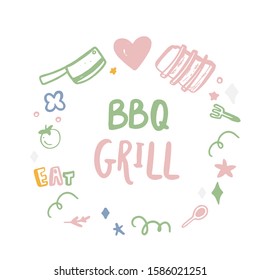 Colorful BBQ menu banner template, typography background. Barbecue food flyer with lettering