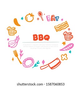 Colorful BBQ menu banner template, typography background. Barbecue food flyer with lettering