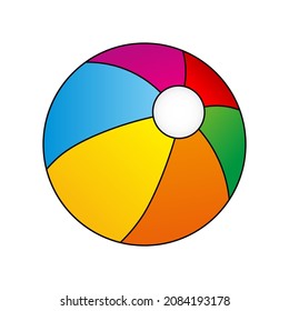 Colorful beach ball with black outline, vector illustration.