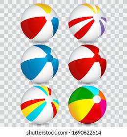 Colorida colección de pelotas de playa, ilustración vectorial.