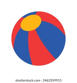 Colorful beach ball isolated on red background.