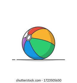 Colorful Beach Ball Vector Icon Illustration. Rainbow Ball.  Colored Beachball. Concept Of Summer Holiday