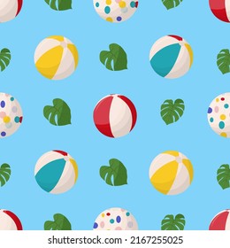 Coloridas pelotas de playa sin fisuras. Bolas de playa de múltiples colores. Ilustración vectorial plana