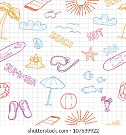 Colorful beach doodles. Vector illustration.