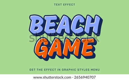 Colorful beach game text effect on green background