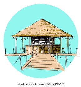 Colorful Beach Hut Vector.  Bungalow .Bar on the beach