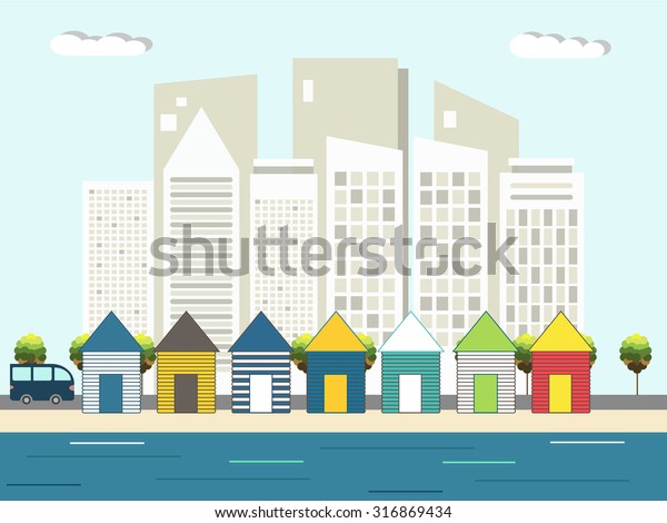 Colorful Beach Huts, City\
Background