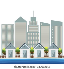 Colorful Beach Huts, Modern City Concept