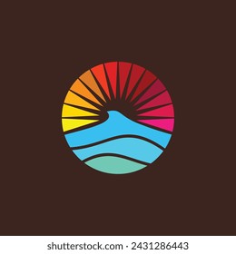 colorido traje del vector del logotipo de la escena de playa para la compañía de viajes de playa	