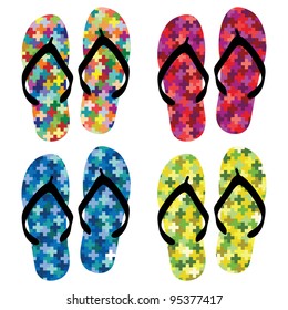 Colorful beach slippers collection background illustration vector