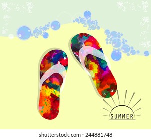 Colorful beach slippers. Vector