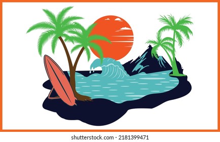 Colorful Beach SVG Illustration Design.
