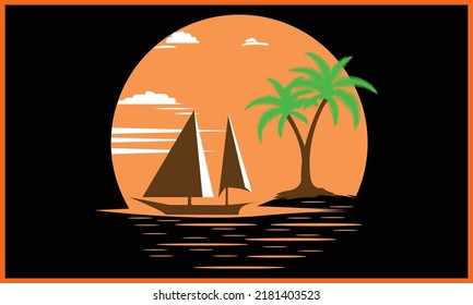 Colorful Beach SVG Illustration Design.