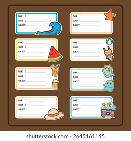 Colorful Beach Themed Student Labels for School Supplies. Notebook Labels.