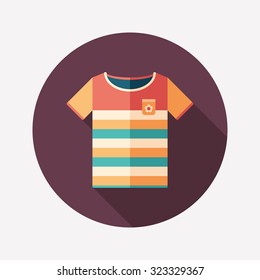Colorful beach t-shirt flat round icon with long shadows.