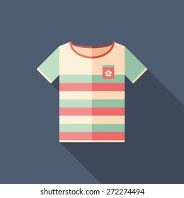 Colorful beach t-shirt flat square icon with long shadows.