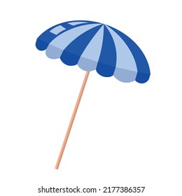Colorful Beach Umbrella Design Isolated on White Background. Vector Flat Design Element. Blue Color Striped Umbrella. Summer Time Equipment. Swimming pool Umbrella Protect from summer's hot sun. 