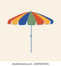 Colorful beach umbrella. Hand drawn vector illustration isolated on white background. Modern flat cartoon style.