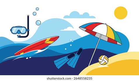 A Colorful Beach Vacation with Ocean Breeze and Sunshine Bliss