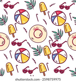 Colorful Beach-Themed Seamless Pattern Design for Summer Party, Holiday, and Vacation Projects