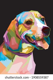 colorful beagle dog head with cool isolated pop art style backround. WPAP style