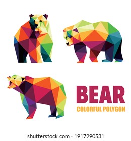 Colorful Bear Animal collection Set in Polygonal low poly. Bear abstract. Vector of Bear set in low poly polygon