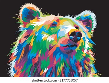 colorful bear in black background pop art style isolated