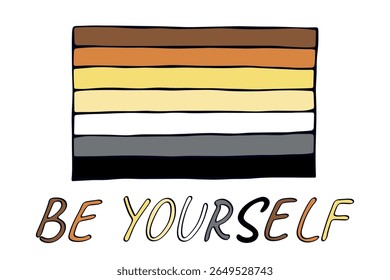 Bandeira do orgulho da irmandade do urso feliz Dia do orgulho LGBTQ comunidade do orgulho Mês do orgulho Vetor mão desenhada rabiscar para cartazes, adesivos, logotipo, cartões