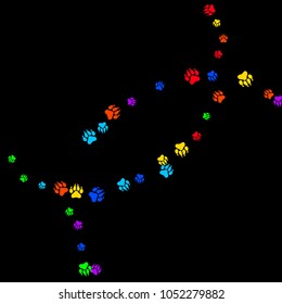 Colorful Bear Footprints. Prints of Paws with Big Claws for Petshop Design or for Goods for Pets. Simple Pattern for Print, Logo or Poster. Vector Confetti Background.
