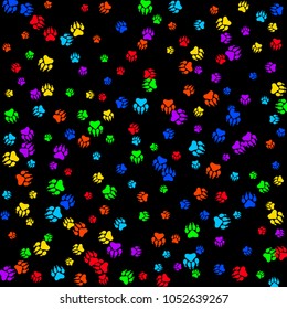 Colorful Bear Footprints. Prints of Paws with Big Claws for Petshop Design or for Goods for Pets. Simple Pattern for Print, Logo or Poster. Vector Confetti Background.
