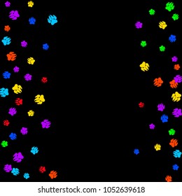 Colorful Bear Footprints. Prints of Paws with Big Claws for Petshop Design or for Goods for Pets. Simple Pattern for Print, Logo or Poster. Vector Confetti Background.
