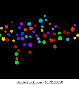 Colorful Bear Footprints. Prints of Paws with Big Claws for Petshop Design or for Goods for Pets. Simple Pattern for Print, Logo or Poster. Vector Confetti Background.
