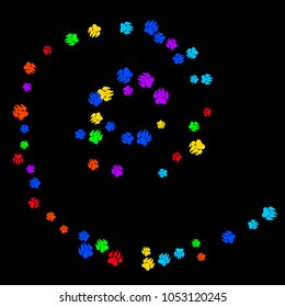 Colorful Bear Footprints. Prints of Paws with Big Claws for Petshop Design or for Goods for Pets. Simple Pattern for Print, Logo or Poster. Vector Confetti Background.
