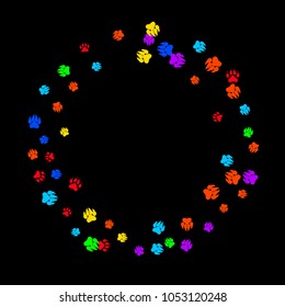 Colorful Bear Footprints. Prints of Paws with Big Claws for Petshop Design or for Goods for Pets. Simple Pattern for Print, Logo or Poster. Vector Confetti Background.
