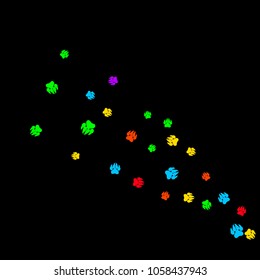 Colorful Bear Footprints. Prints of Paws with Big Claws for Petshop Design or for Goods for Pets. Simple Pattern for Print, Logo or Poster. Vector Confetti Background.
