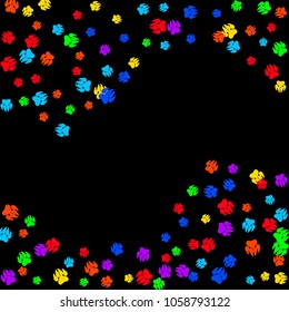 Colorful Bear Footprints. Prints of Paws with Big Claws for Petshop Design or for Goods for Pets. Simple Pattern for Print, Logo or Poster. Vector Confetti Background.
