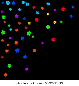 Colorful Bear Footprints. Prints of Paws with Big Claws for Petshop Design or for Goods for Pets. Simple Pattern for Print, Logo or Poster. Vector Confetti Background.

